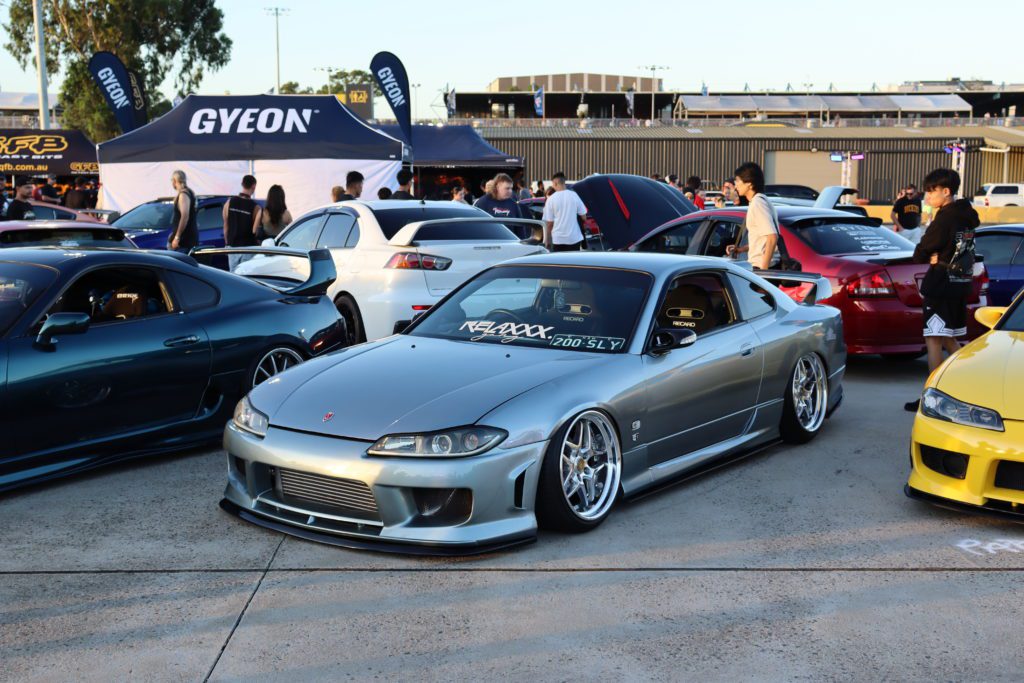 Stanced Nissan S15 at a car show