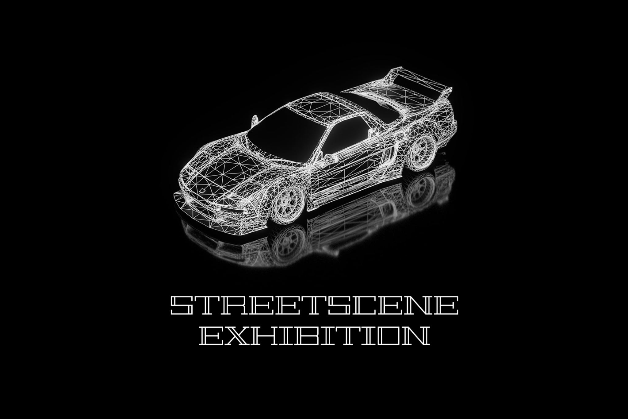Wireframe model of a sports car with reflection and